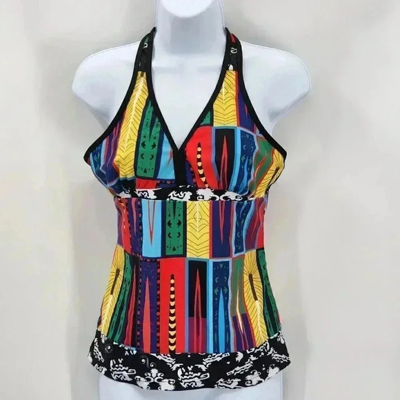 Tankini Black Red Swimwear Swim Suit Top Bathing Sleeveless Size Medium - Picture 1 of 3